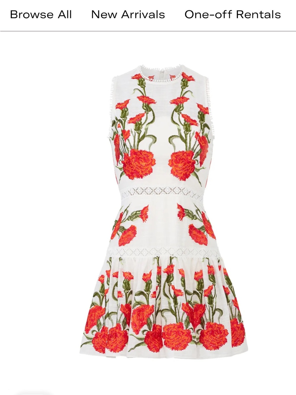 White Mini Dress with Red Floral Embroidery